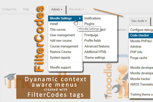 FilterCodes tags for Moodle - Example: Dynamic content aware menus