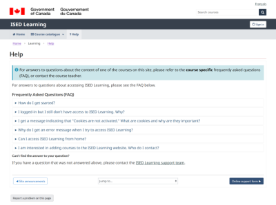 GCWeb Screen shot of sample Help page in English