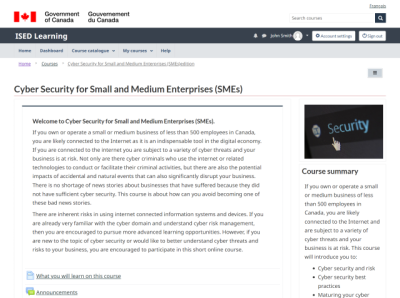 GCWeb Screen shot of main course page (public)